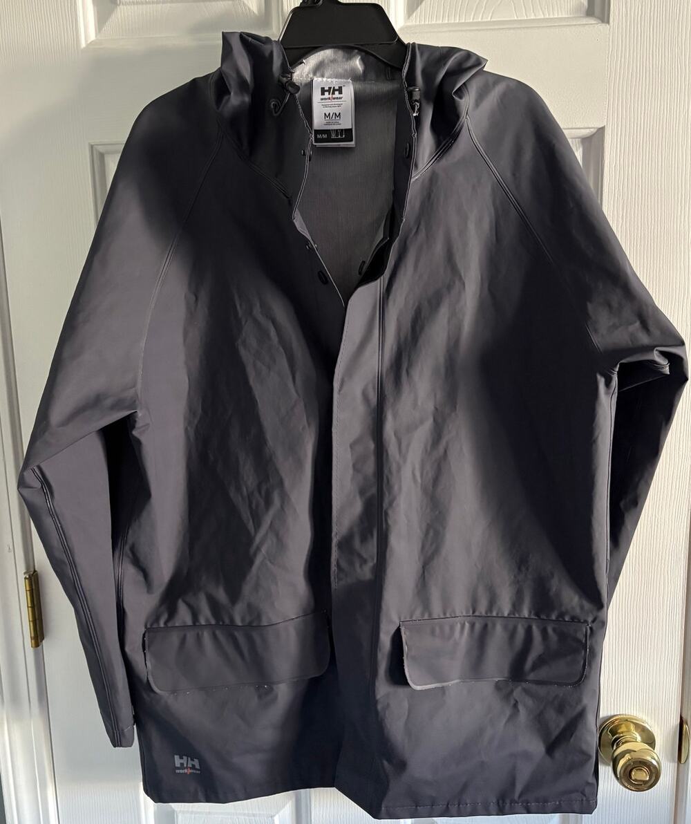 HH Helly Hansen Workwear Raincoat Jacket Size Medium Blue Adjustable Cuffs